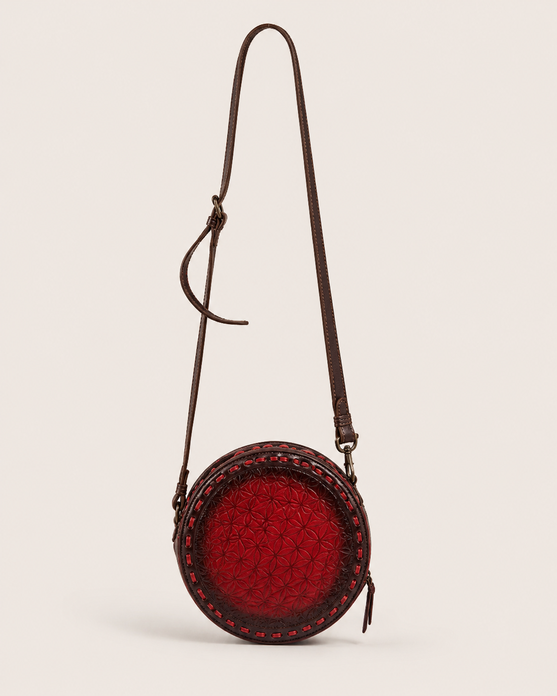 Red Tooled Leather Canteen Bag