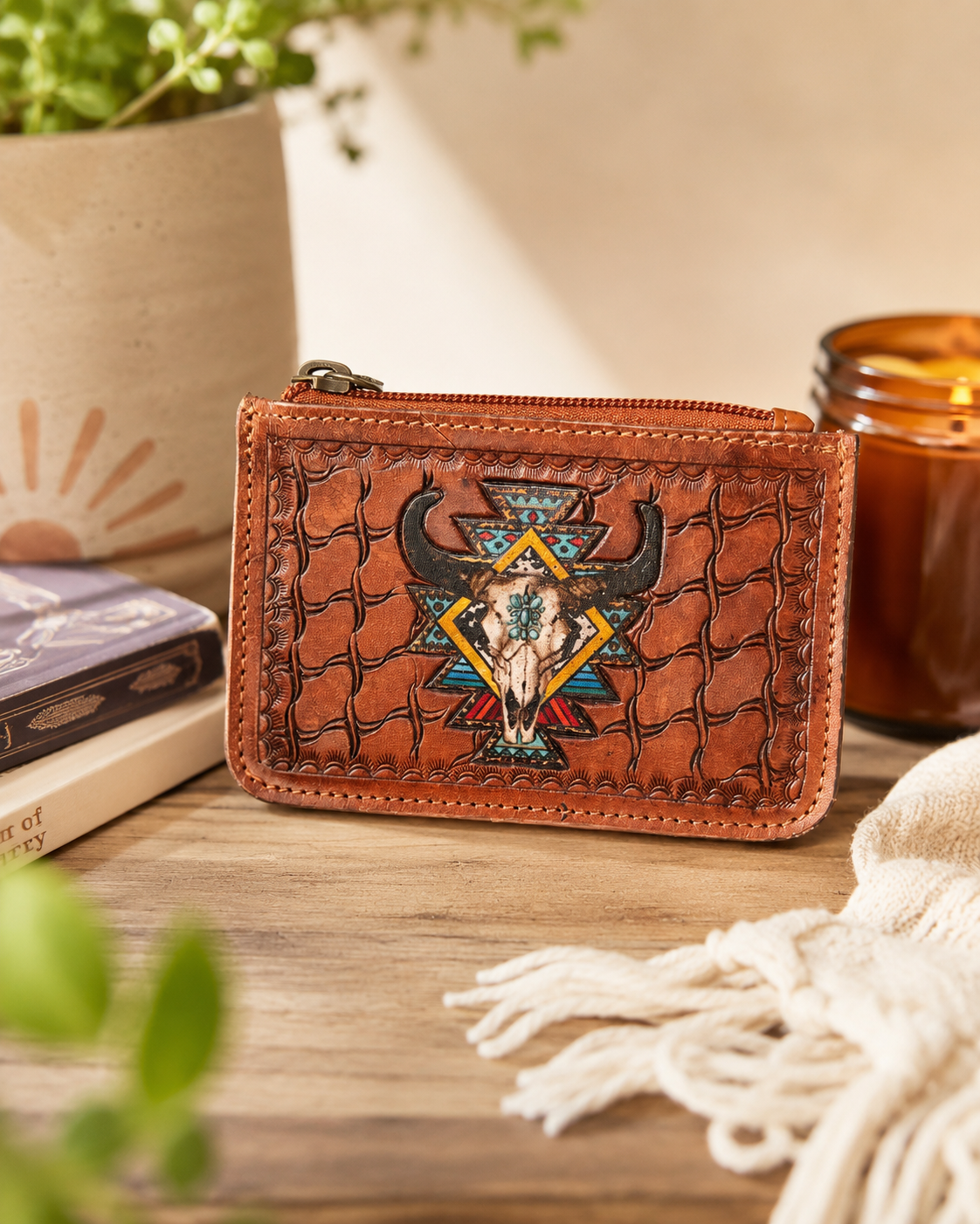 Skull Tooled Leather Coin Pouch