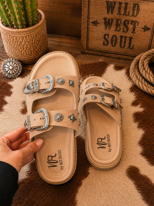 Western Buckle Sandal - Cream