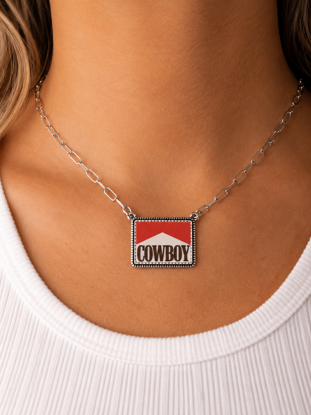 Western Enamel Cowboy Bar Pendant Necklace