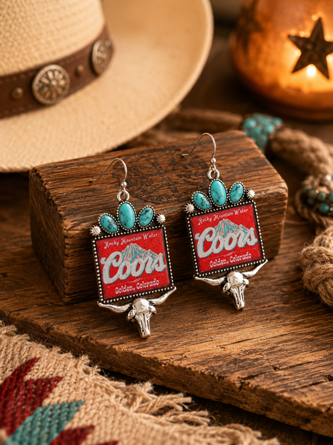 Western Stone Longhorn Coors Water Earrings