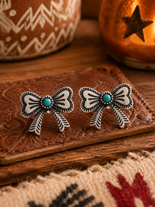 Western Turquoise Bow Stud Earrings