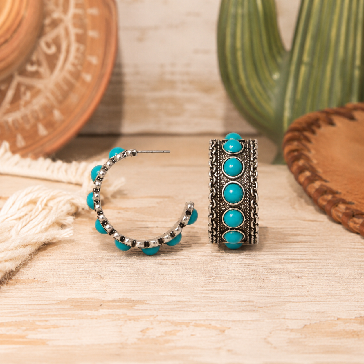 Western Half Hoop Earrings - Turquoise
