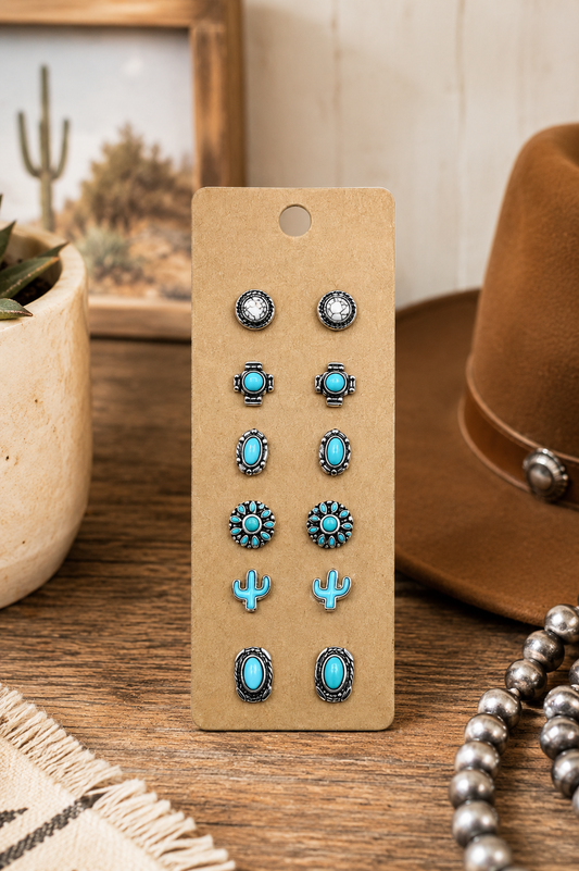 Western 6 Pair Dainty Post Earring Set