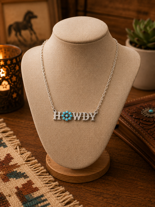 Western Turquoise Howdy Pendant Necklace
