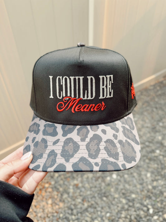 I Could Be Meaner Trucker Hat - Retro Leopard/Black