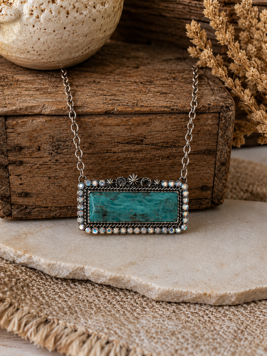 Western Rectangle Turquoise Concho Necklace - Turquoise