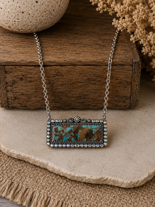 Western Rectangle Turquoise Concho Necklace - Multicolored