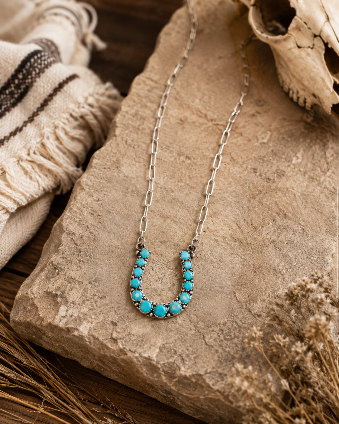 Western Turquoise Horseshoe Pendant Necklace