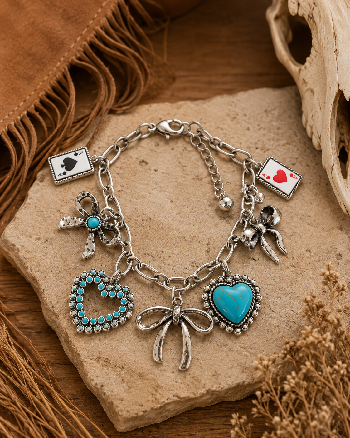 Western Multi-Charm with Heart and Bows Bracelet
