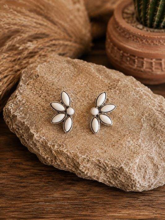 Western Style Stone Stud Earrings - White