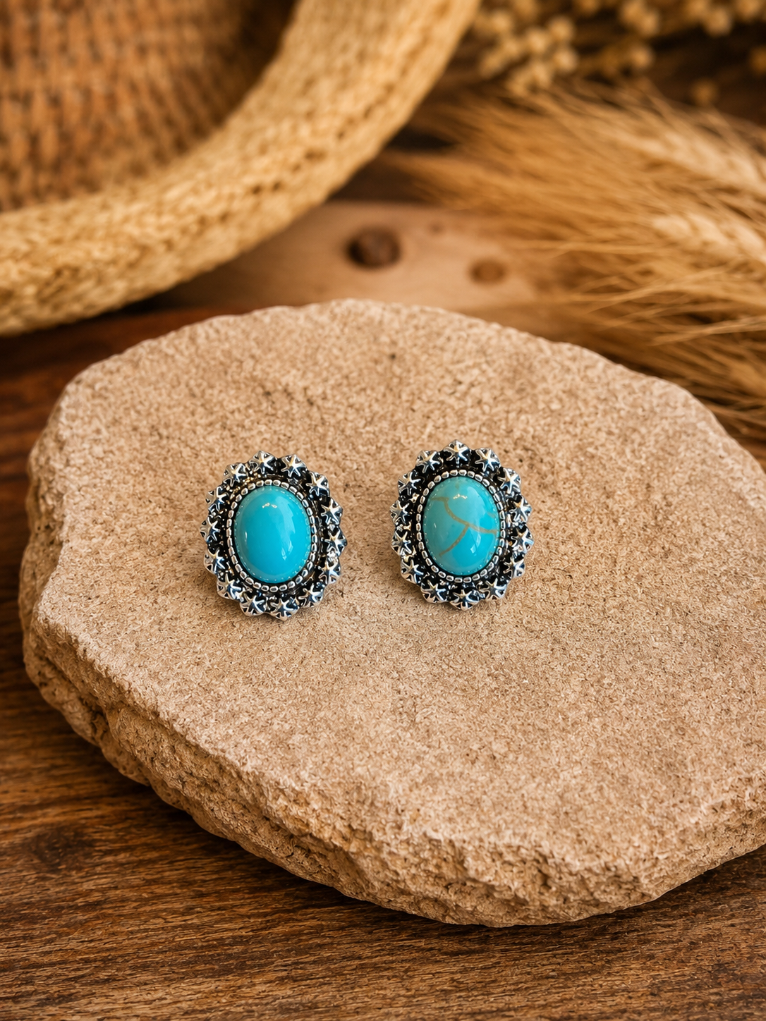 Western Turquoise Stud Earrings - Oval