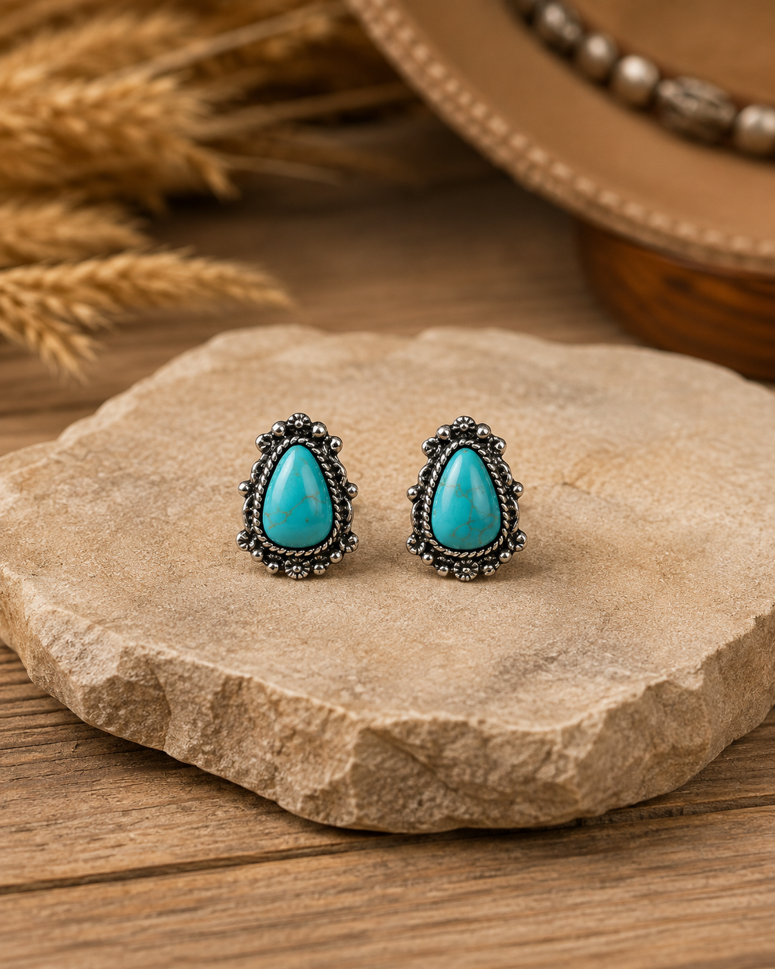 Turquoise Teardrop Cowgirl Stud Earrings