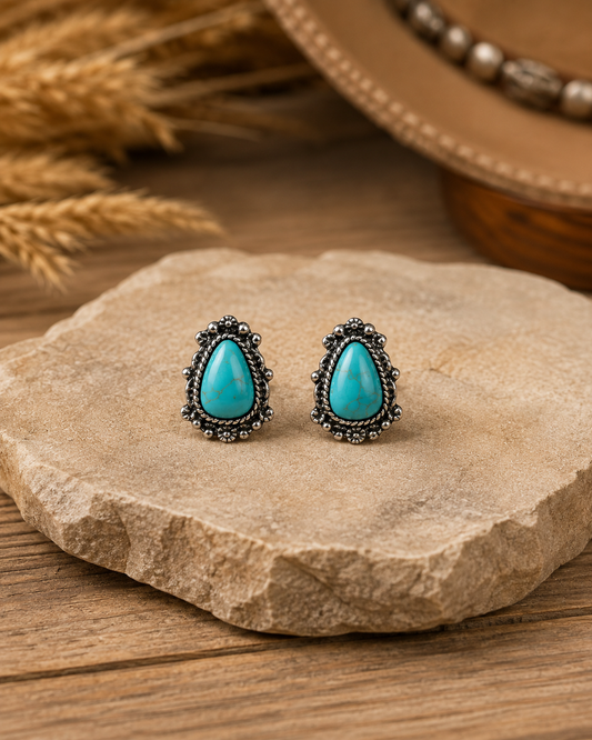 Turquoise Teardrop Cowgirl Stud Earrings