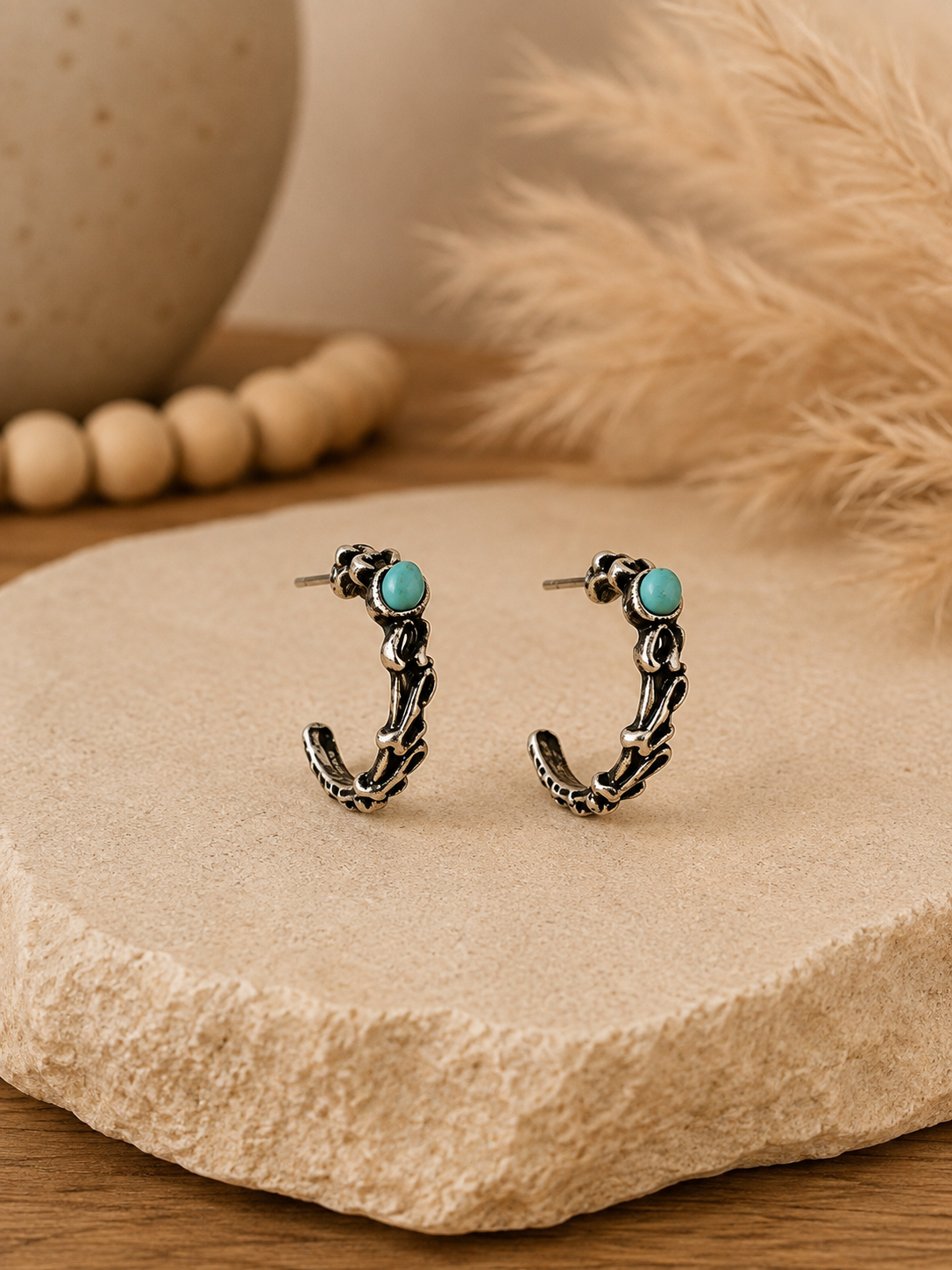 Western Turquoise Half Hoop Earrings
