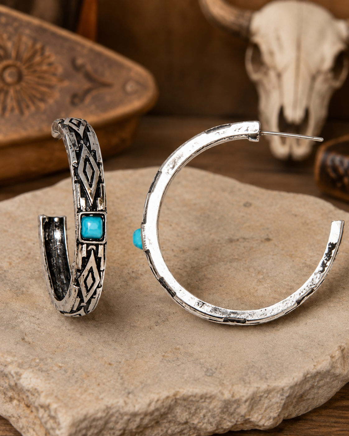 Western Turquoise Hoop Earrings