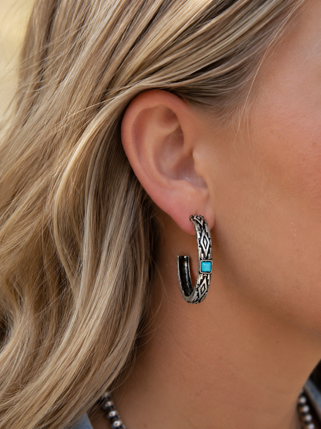 Western Turquoise Hoop Earrings