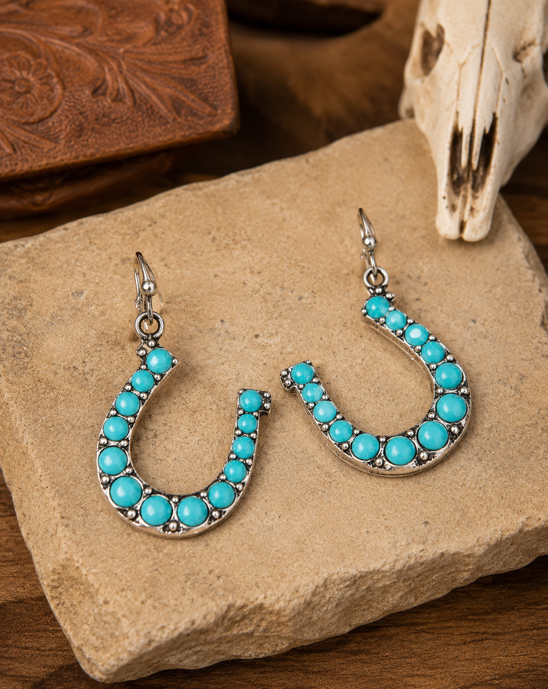 Western Horseshoe Turquoise Earrings
