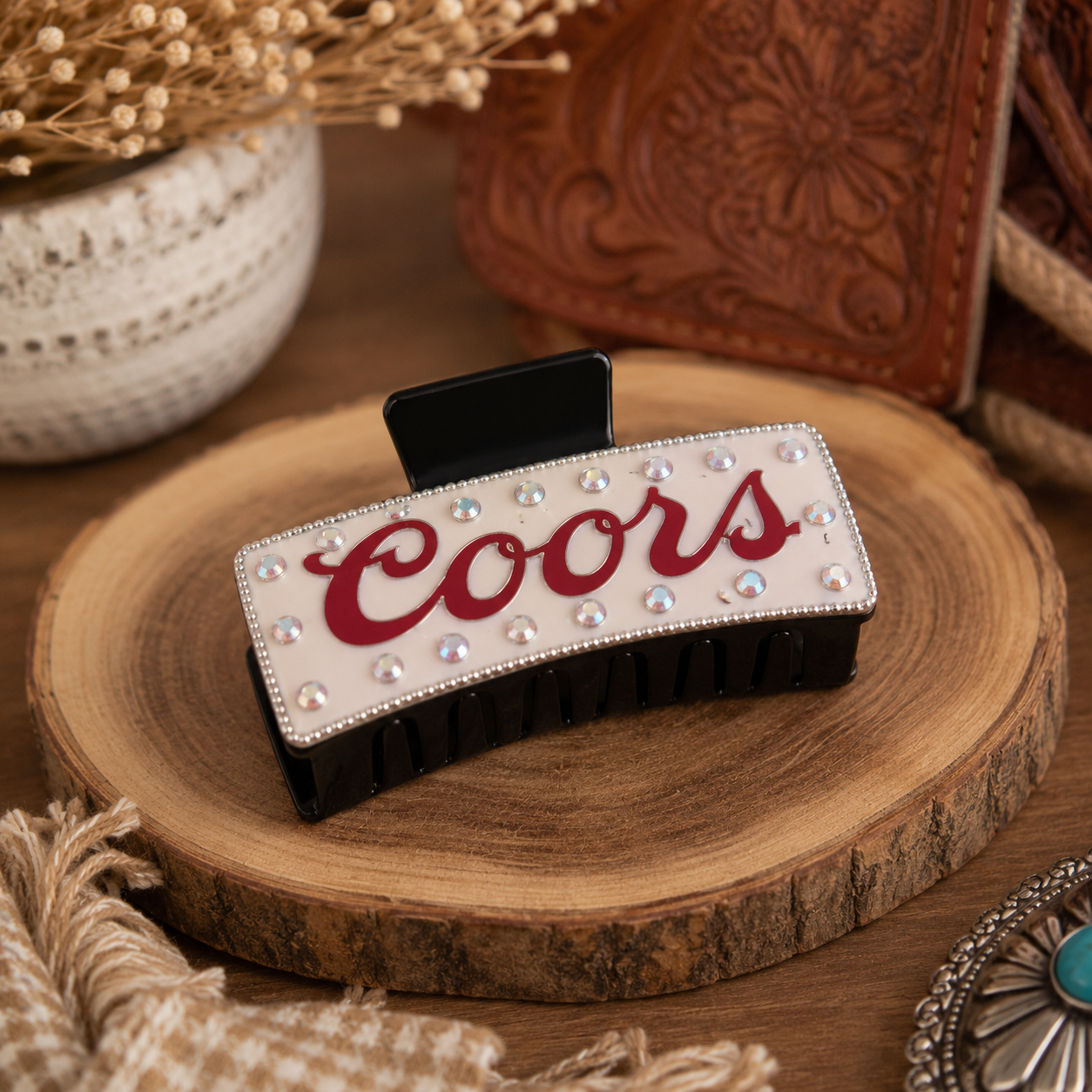 Western Coors Logo Claw Clip - White