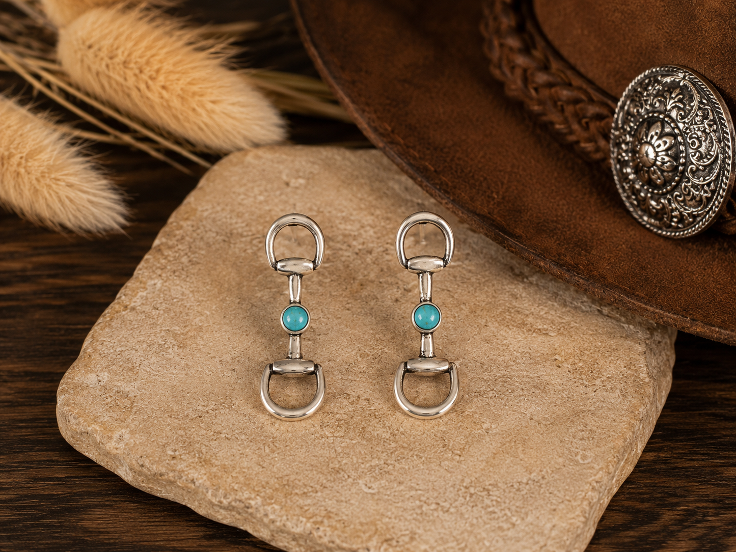 Western Snaffle Bit Turquoise Post Earring