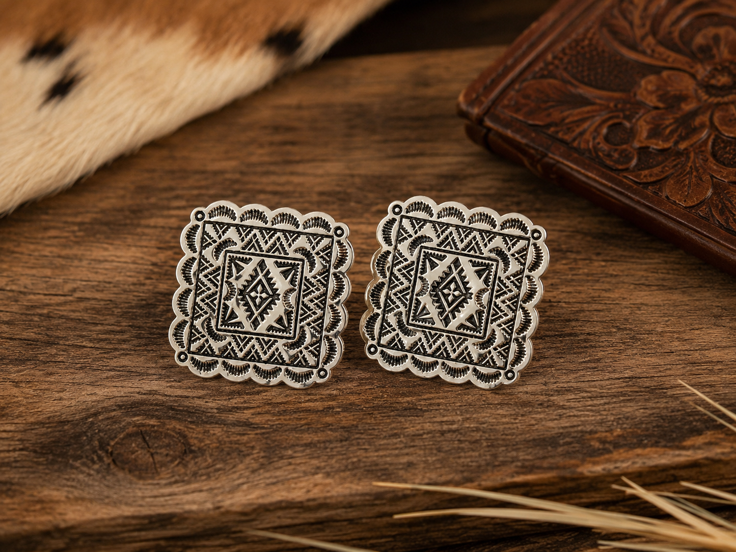 Western Concho Design Post Earrings