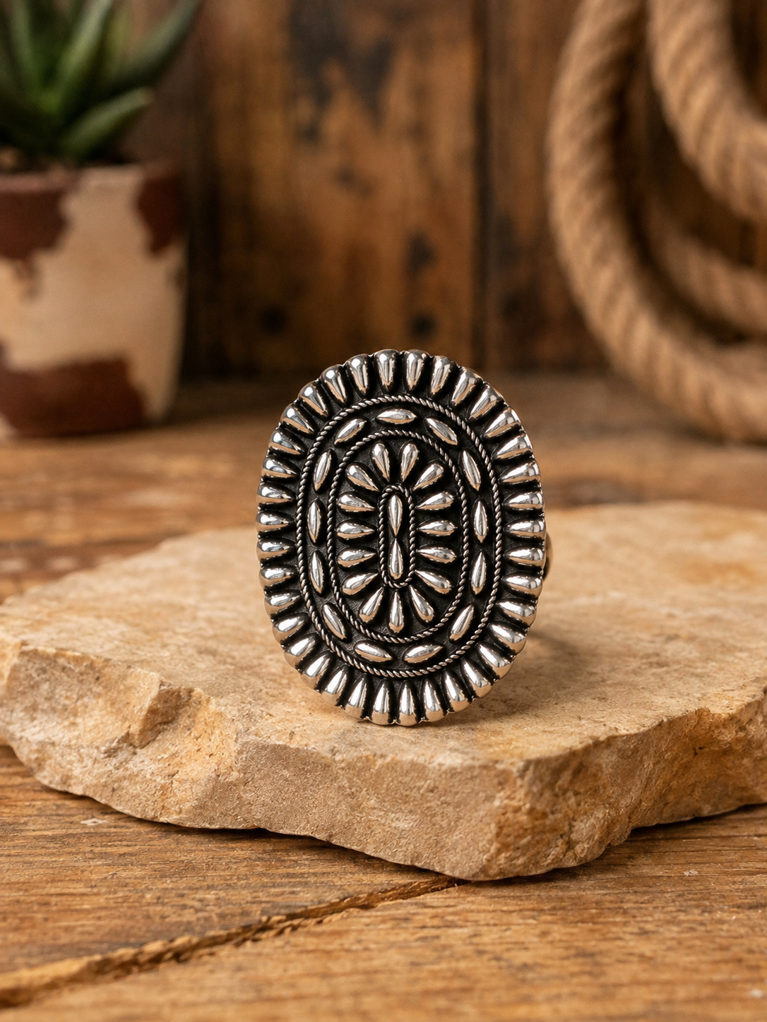 Western Metal Oval Concho Cuff Ring