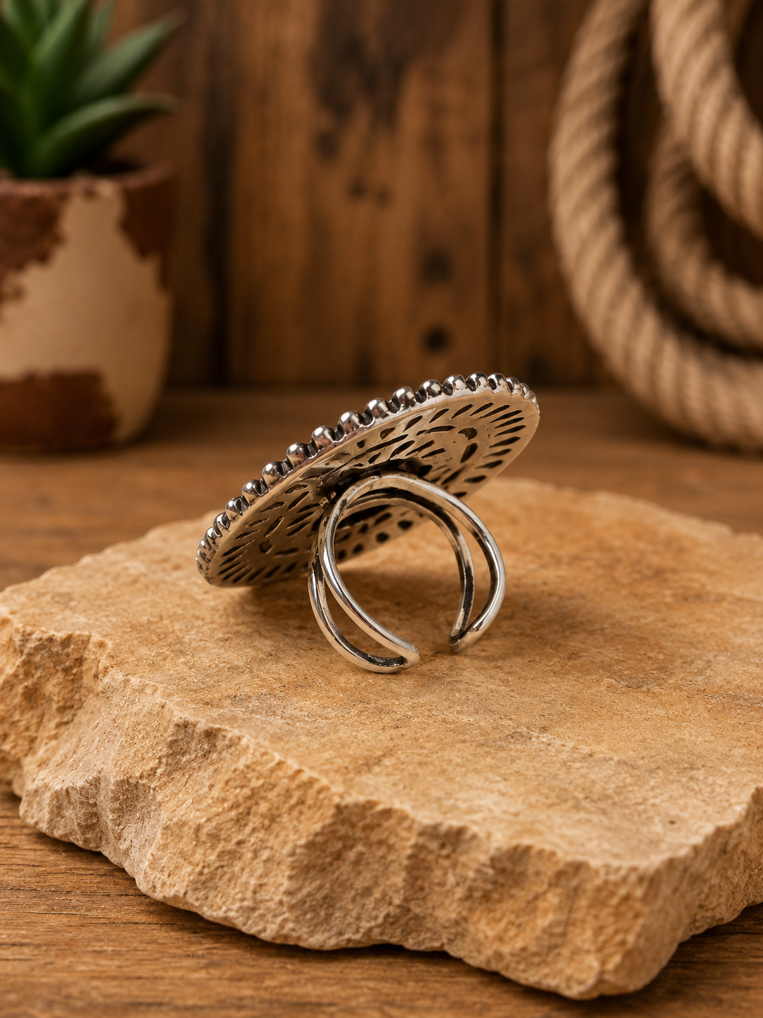 Western Metal Oval Concho Cuff Ring