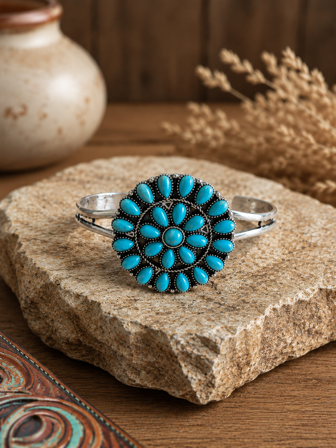 Western Turquoise Concho Cuff Bracelet