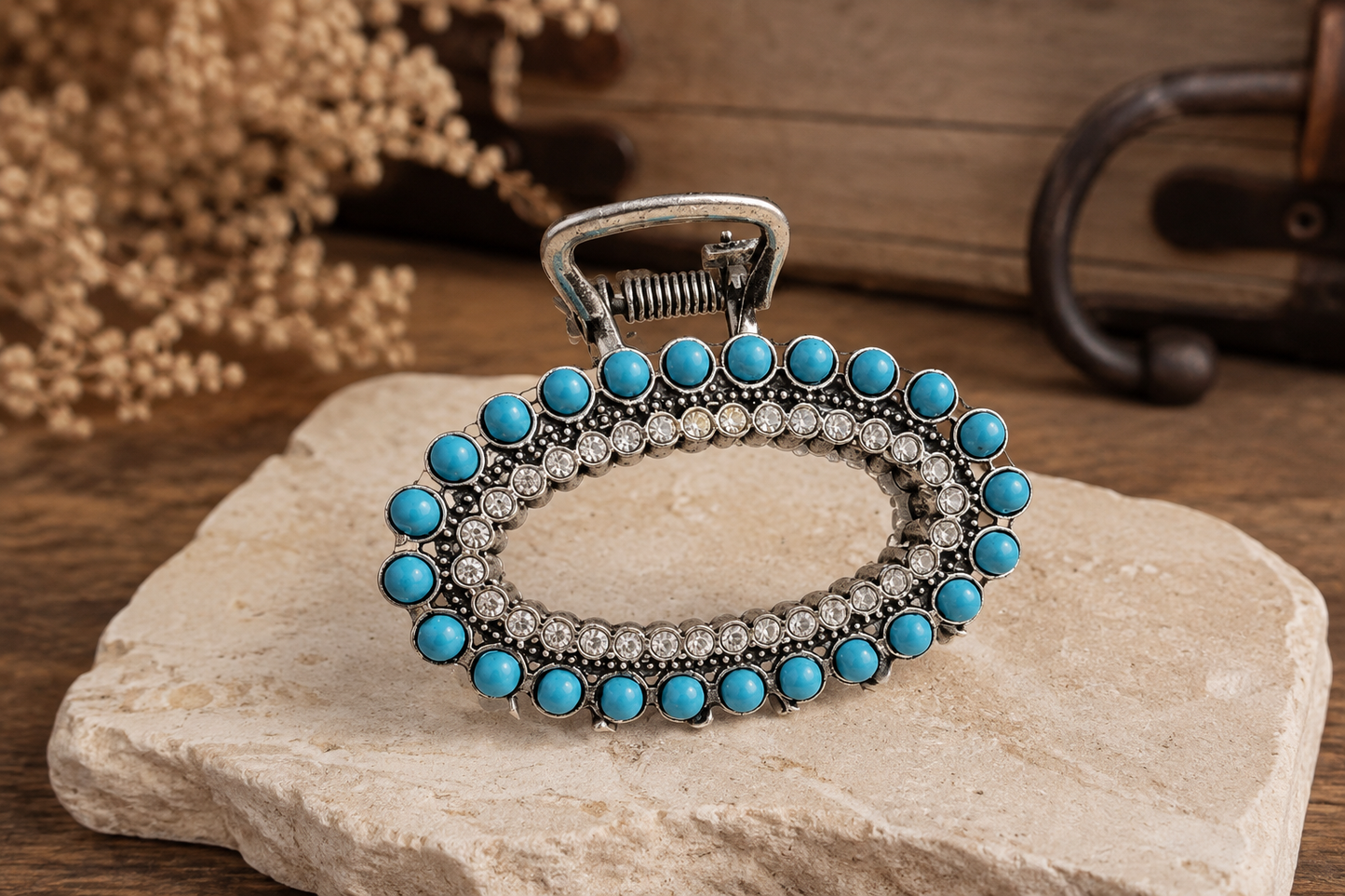 Western Oval Navajo Pearl Hair Claw Clip