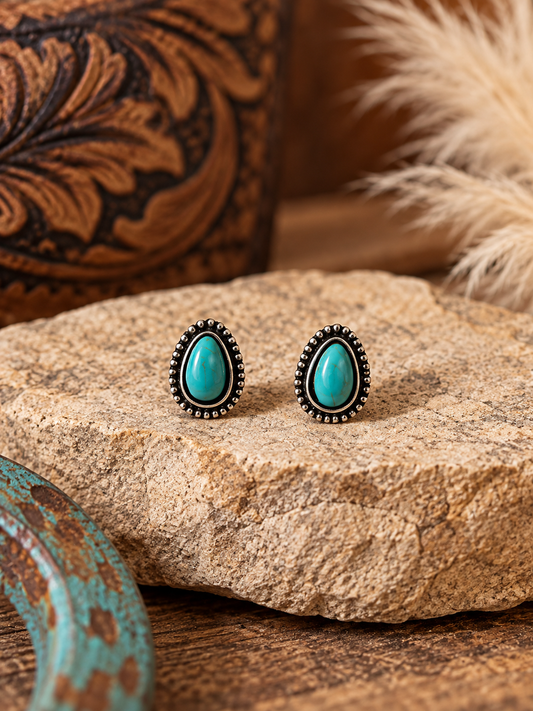 Western Turquoise Teardrop Stud Earrings