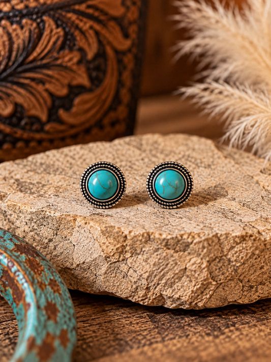 Western Turquoise Round Stud Earrings