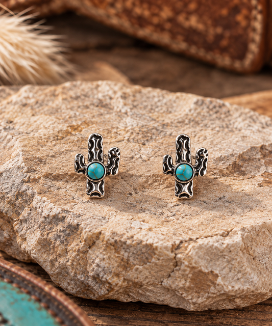 Western Turquoise Cactus Stud Earrings