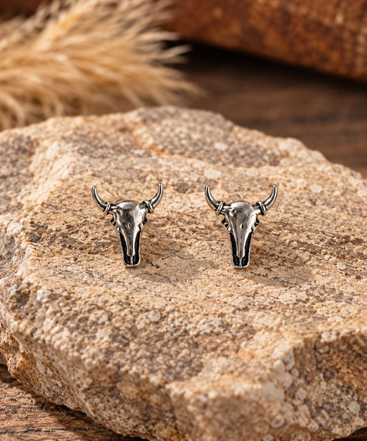 Western Silver Longhorn Stud Earrings