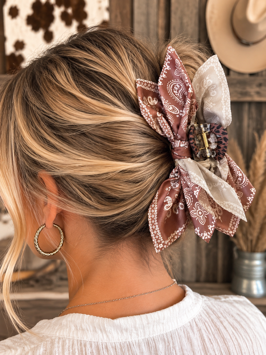 Western Paisley Claw Clip - Brown