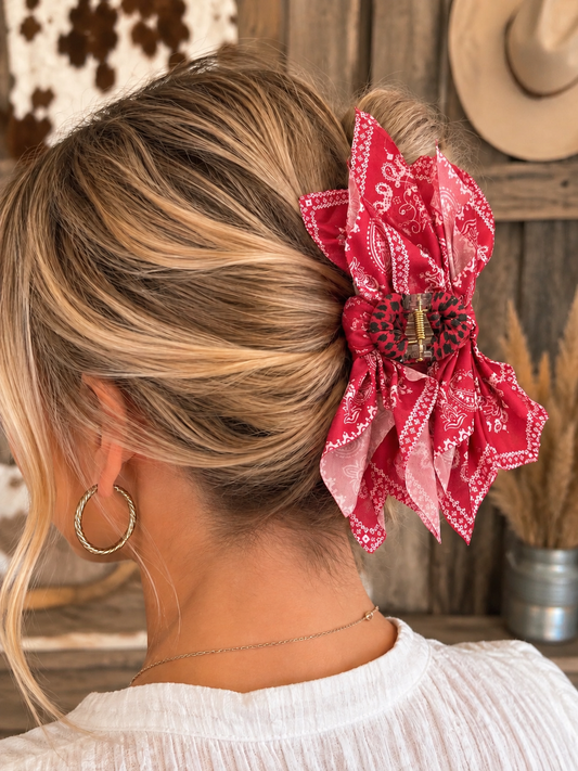 Western Paisley Claw Clip - Red