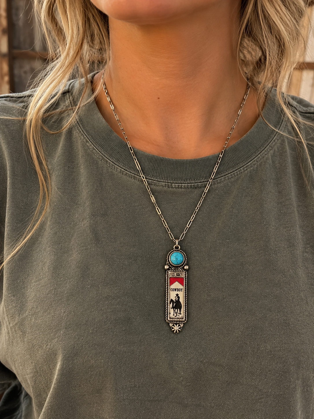 Western Cowboy Lighter Turquoise Necklace