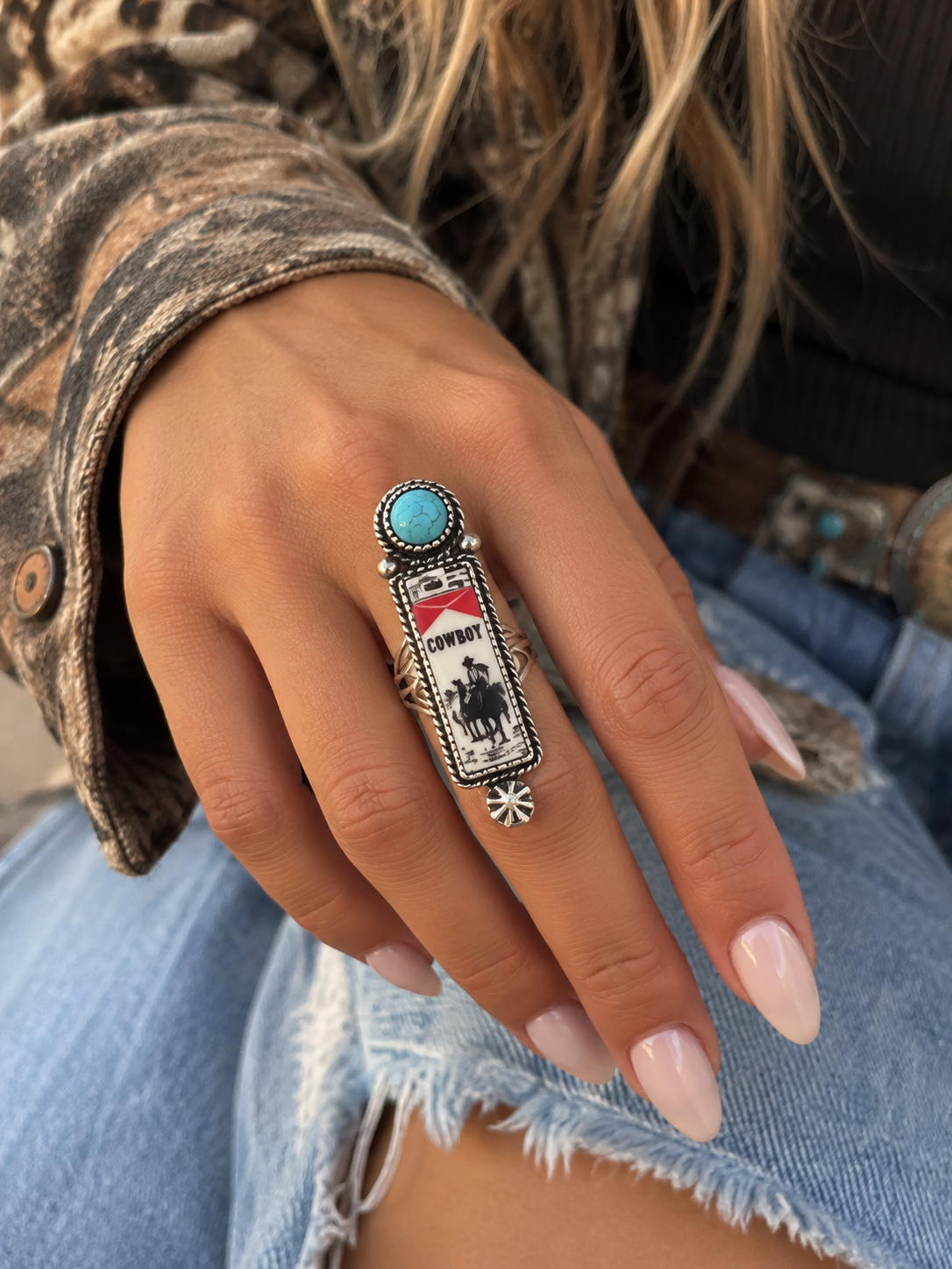 Western Cowboy Lighter Turquoise Cuff Ring