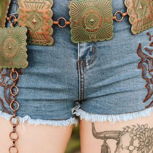 Vintage Bronze Square Concho Chain Belt