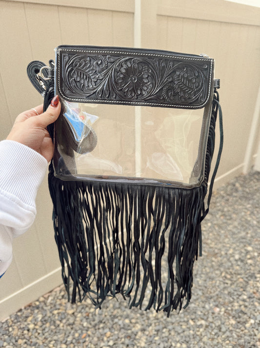 Hand Tooled Clear Purse Crossbody - Black