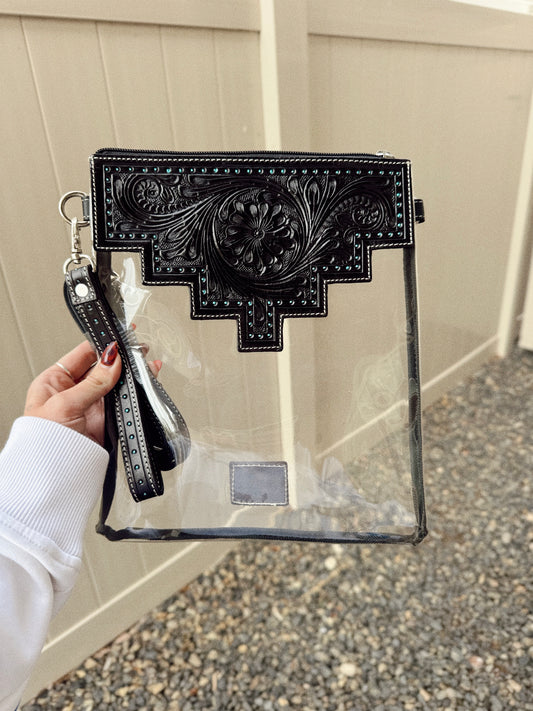 Shayne Large - Hand Tooled Clear Crossbody Concert Bag - Black