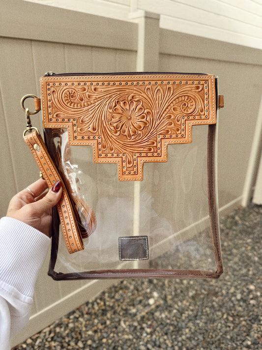 Shayne Large - Hand Tooled Clear Crossbody Concert Bag - Tan