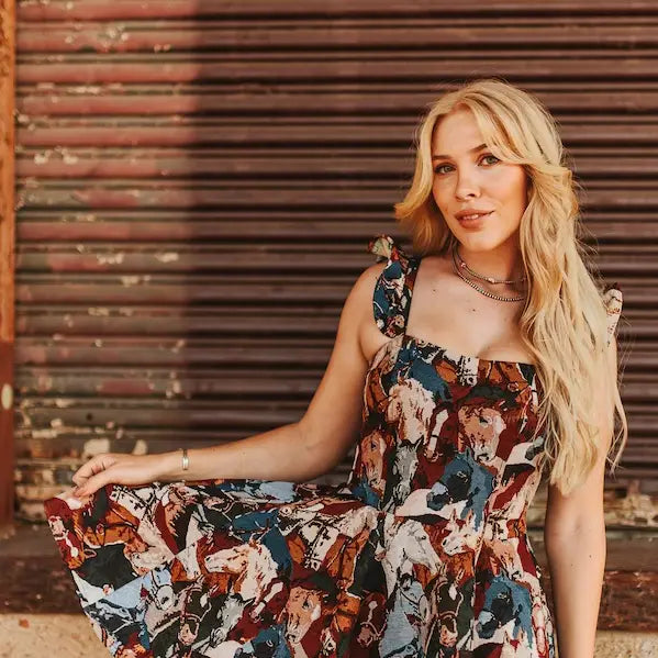 Woven Ruffle Strap Flutter Horse Dress