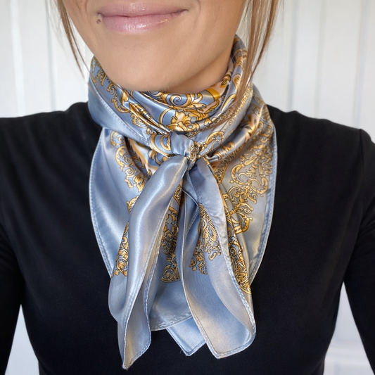 Blue and Gold Floral Wild Rag - Scarf