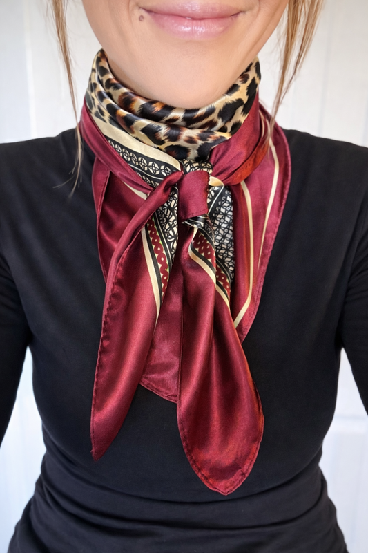 Wine Leopard Print Wild Rag - Scarf