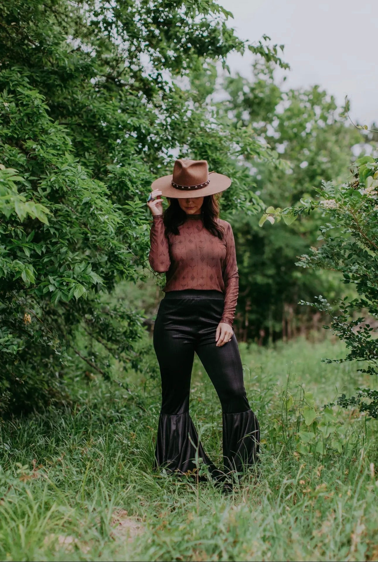 Brown Aztec Mesh Top