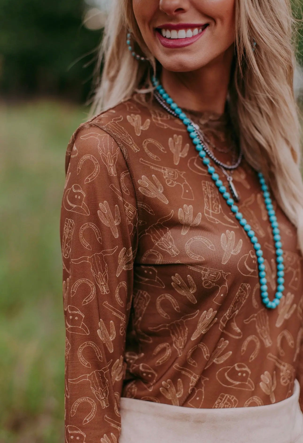 Light Brown Mesh Cowgirl Top