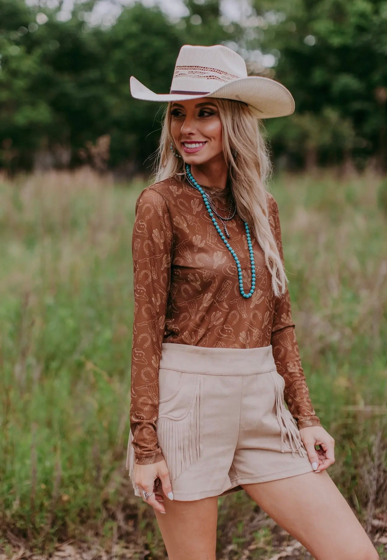 Light Brown Mesh Cowgirl Top