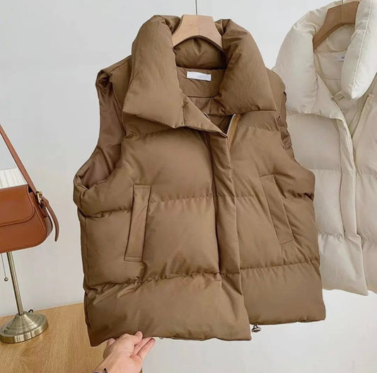 Plain Zip Up High Neck Puffer Vest