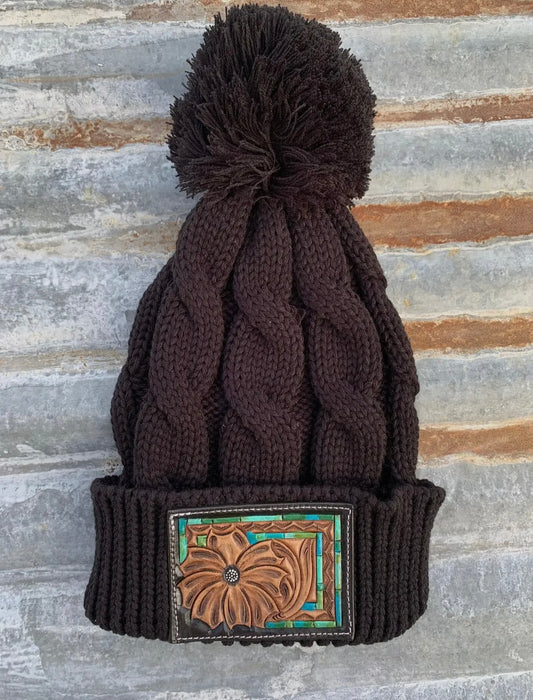 Tooled Leather Patch Beanie