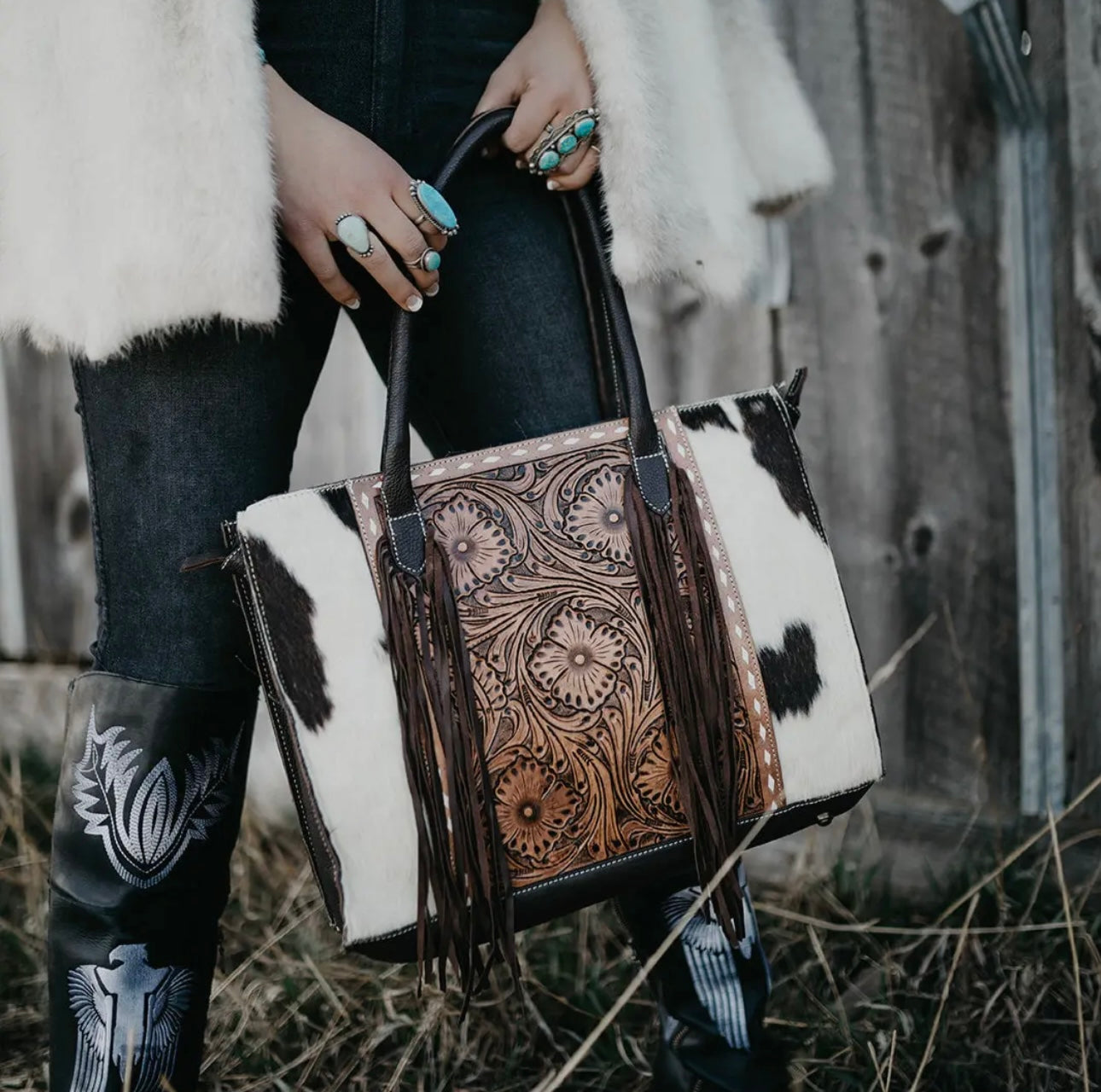 The Clementine Cowhide Leather Tooled Tote